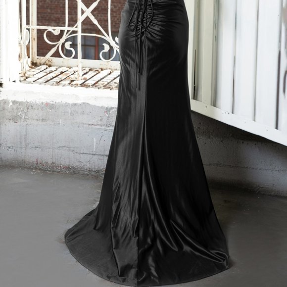 NEW LONG OFF THE SHOULDER SLEEVELESS SHEATH DRESS WITH LACE UP BACK AC BZ020 - Picture 8 of 8